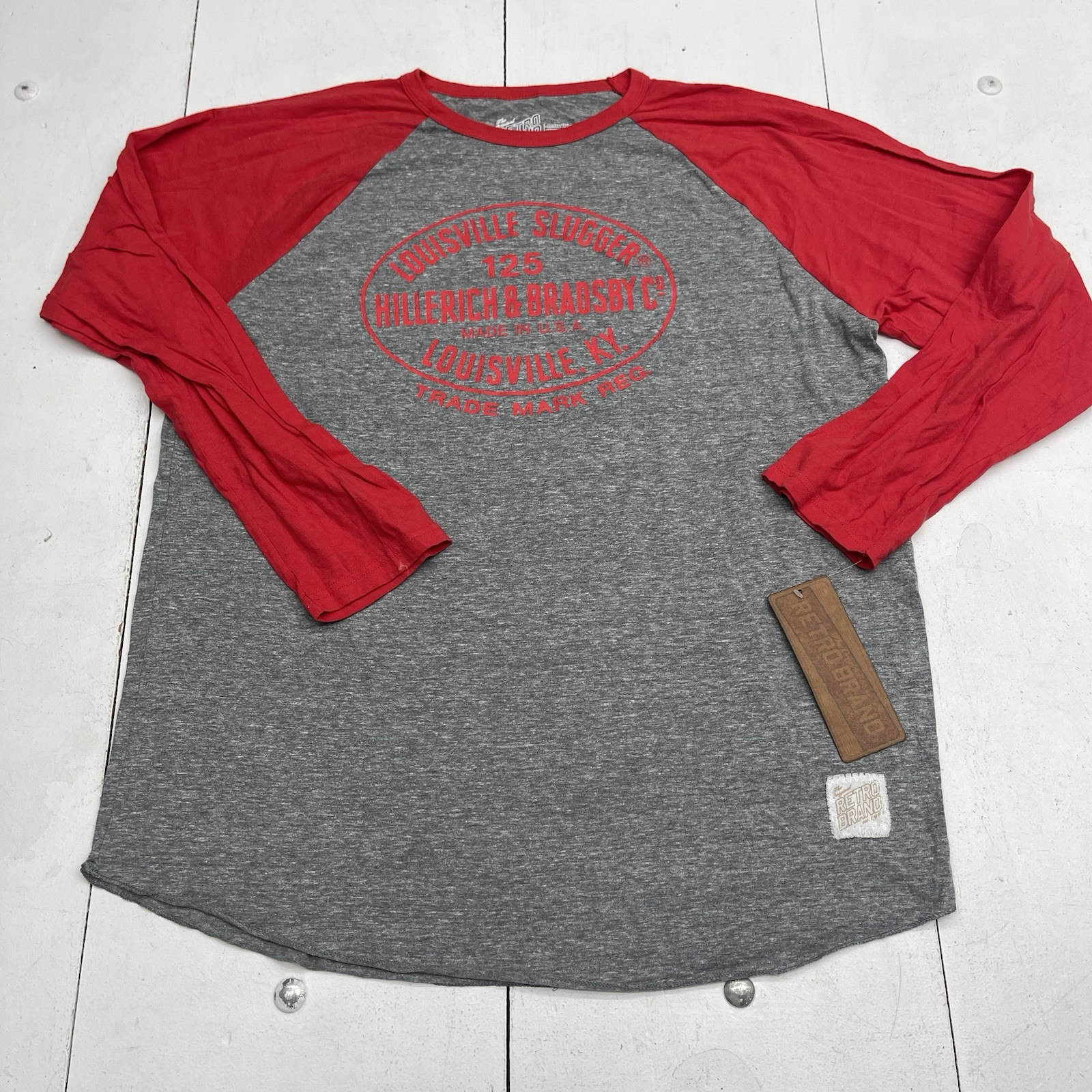 Retro Brand Gray & Red Louisville Slugger Hillerich & Bradsby Co T Shirt Mens XL gallery