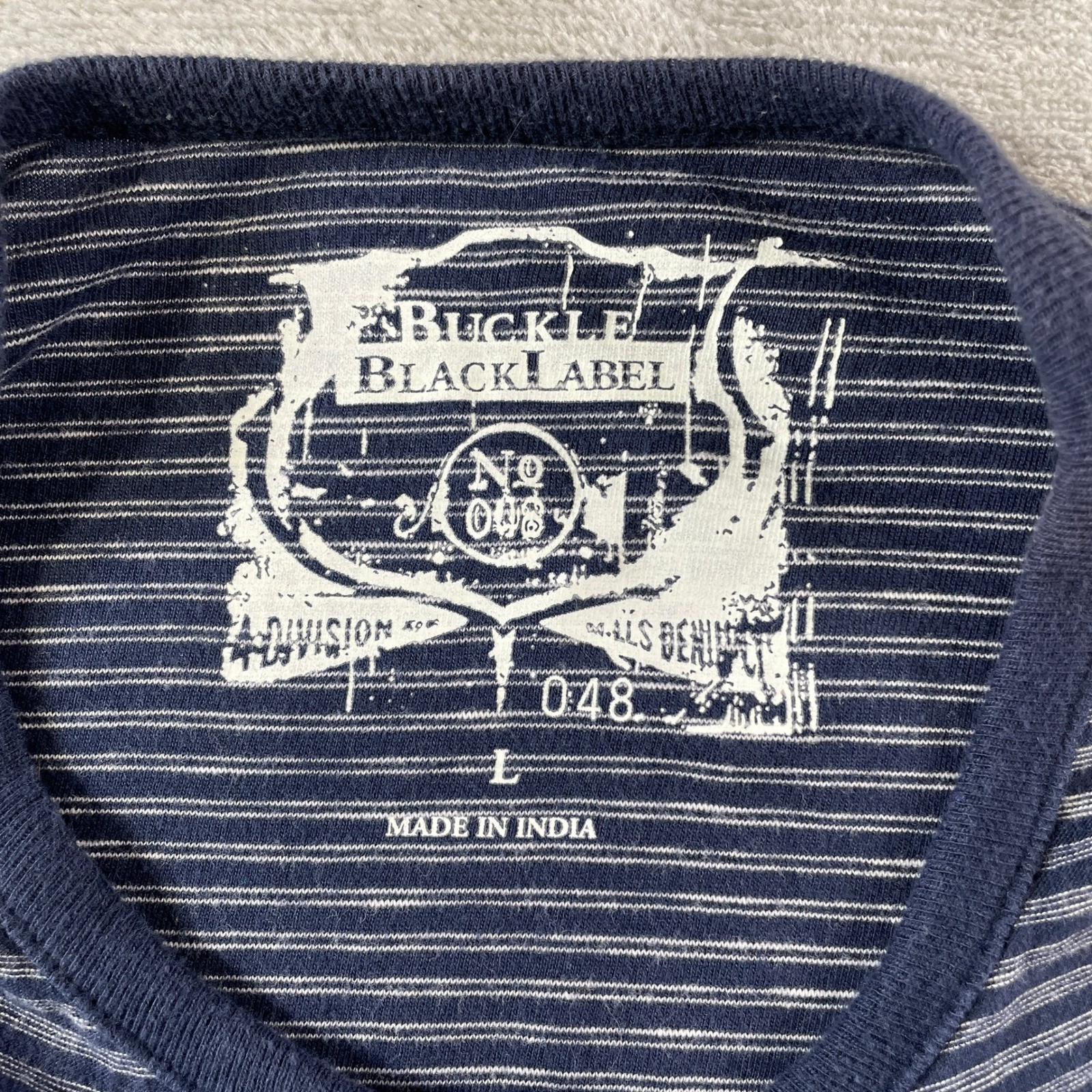 Buckle Black Henley Shirt 48 Mens Large Blue Striped Long Sleeve Casual Preppy gallery