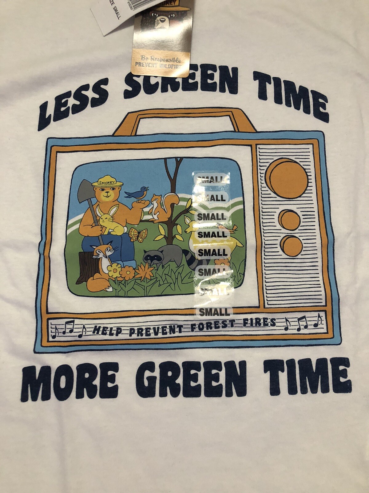 NWOT Smokey the Bear Less Screen Time More Green Time Forest Fires Adult T-shirt