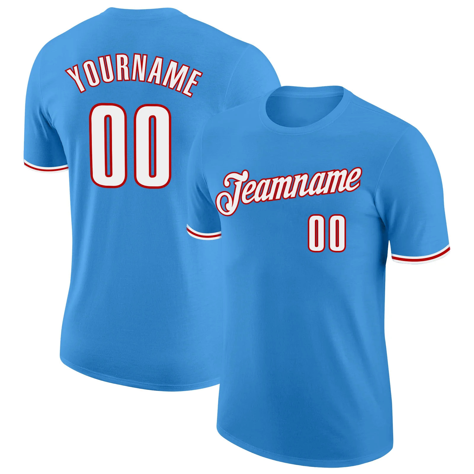 Custom Powder Blue White Red Performance T-Shirt Mens Sport Team Graphic Gift