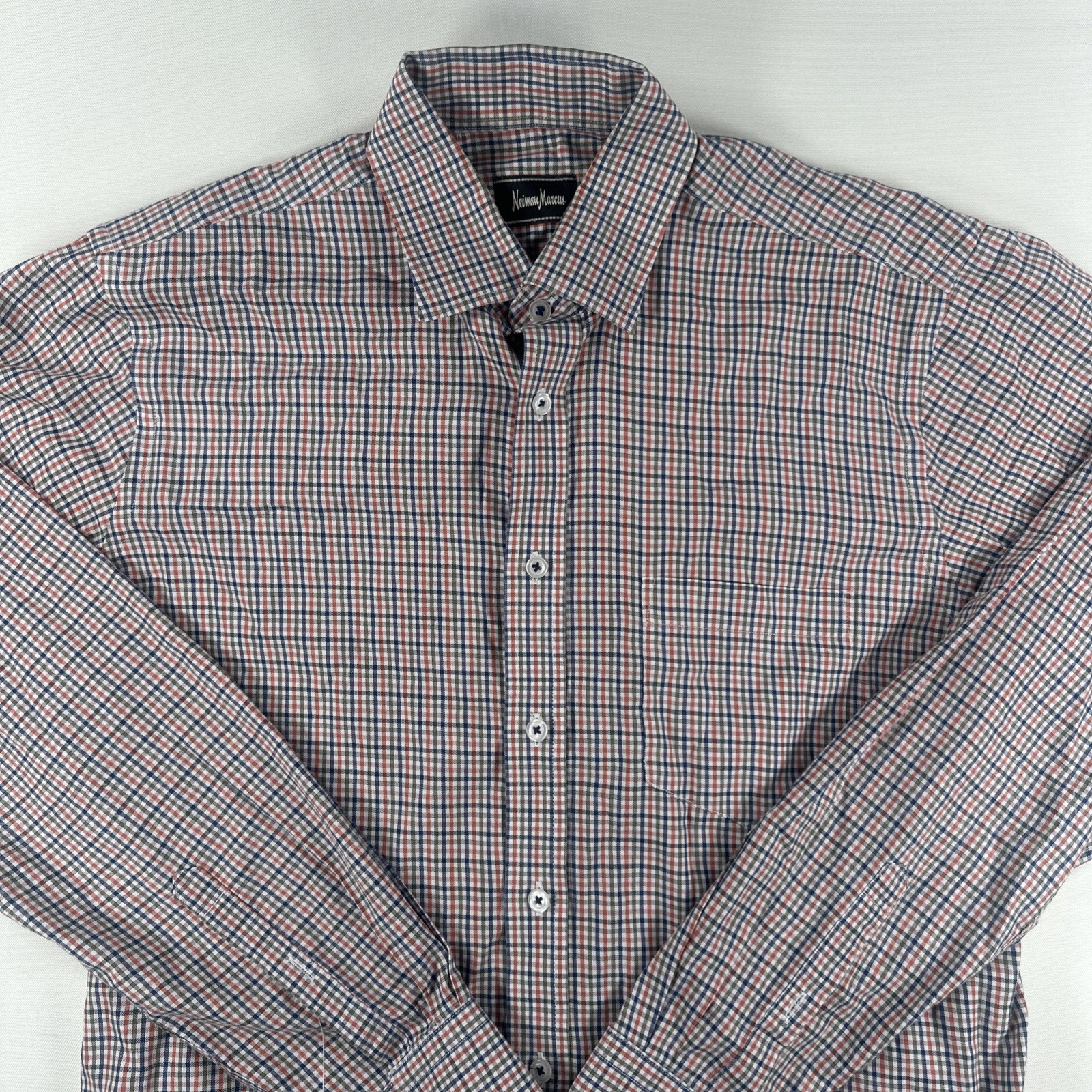Neiman Marcus Plaid Men's Button Down Dress Shirt Medium M Trim Fit gallery
