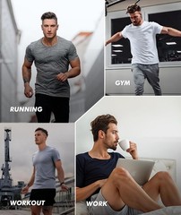 BOOJO 7 Pack Workout Shirts for Men-Quick Dry Black Gym Moisture Wicking Shor…