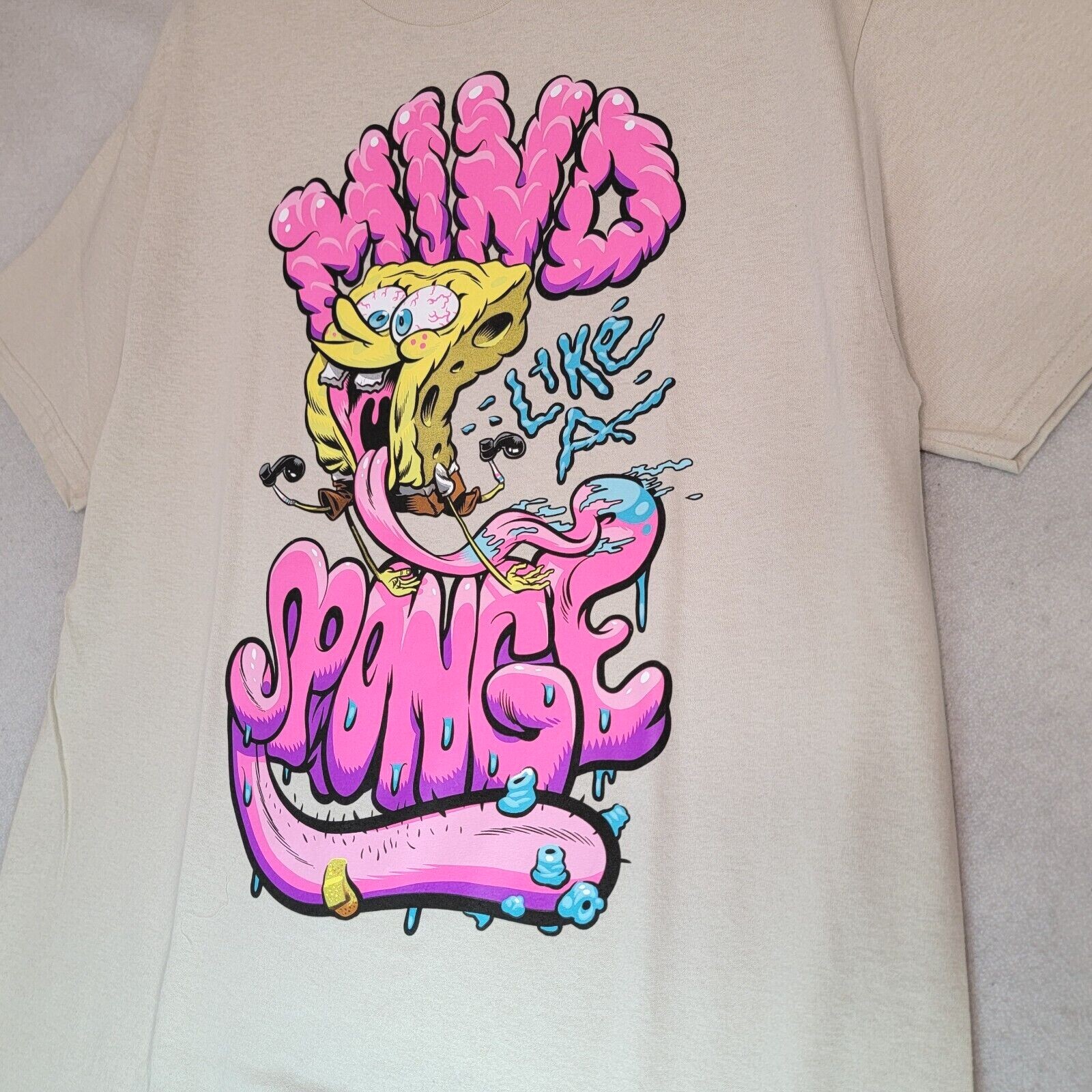 SPONGEBOB SQUARE PANTS SHIRT Mens Extra Large XL BEIGE CASUAL CARTOON ANIME NWT gallery