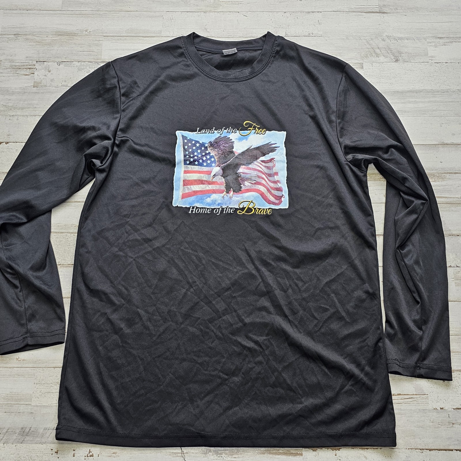 Retro Land of the Free Home of the Brave Long Sleeve Shirt Wicking Sz L Black gallery