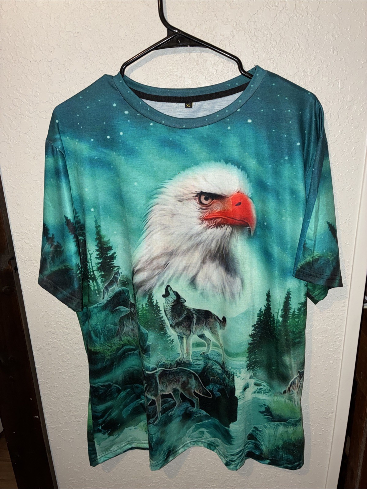 EAGLE WOLF WOLVES FOREST TREE WATER SKY STARS BIRD ANIMAL OUTDOOR T-SHIRT XL
