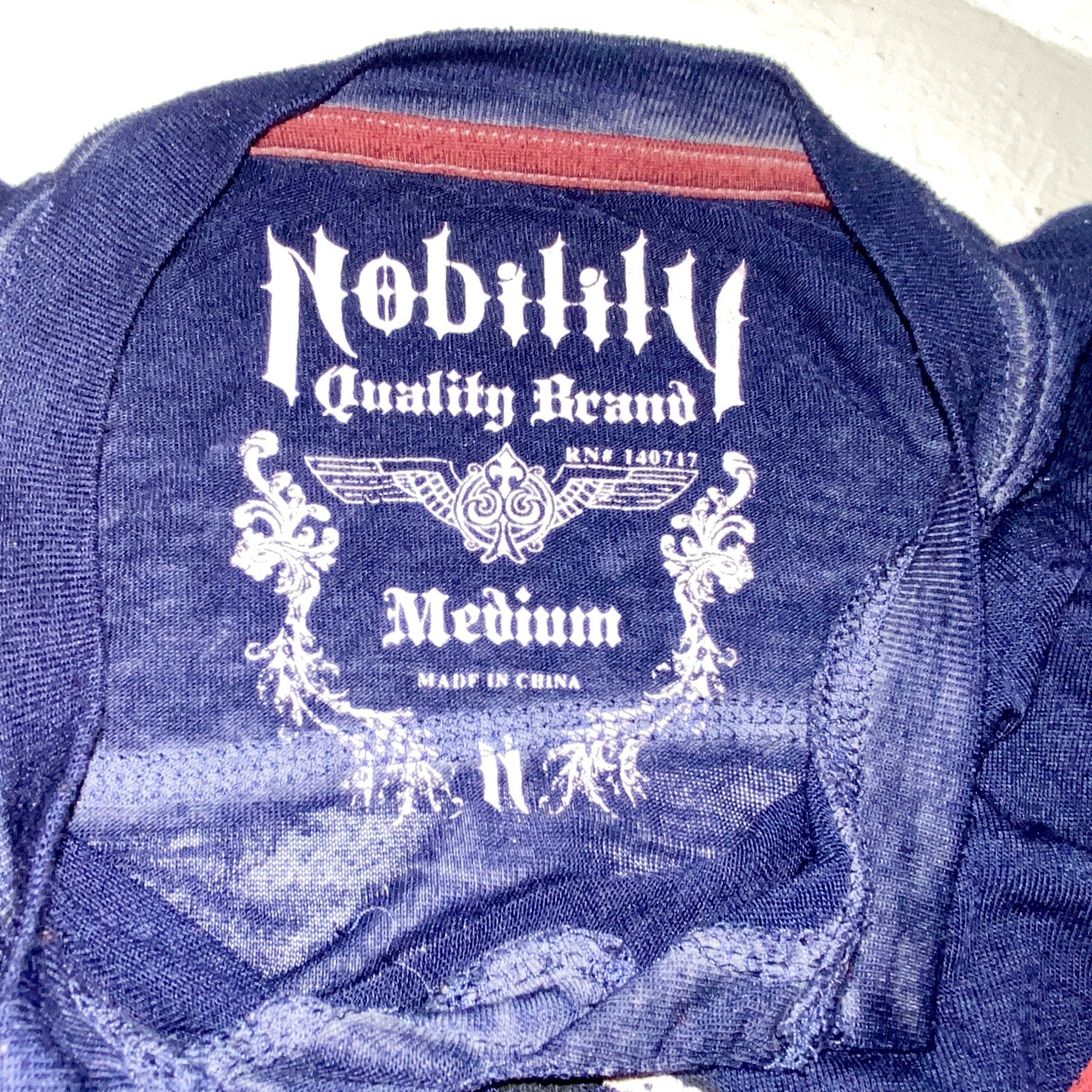 Men’s Sheer Nobility Graphic Long Sleeve Tee In Navy Blue and Crew Neck Size M gallery