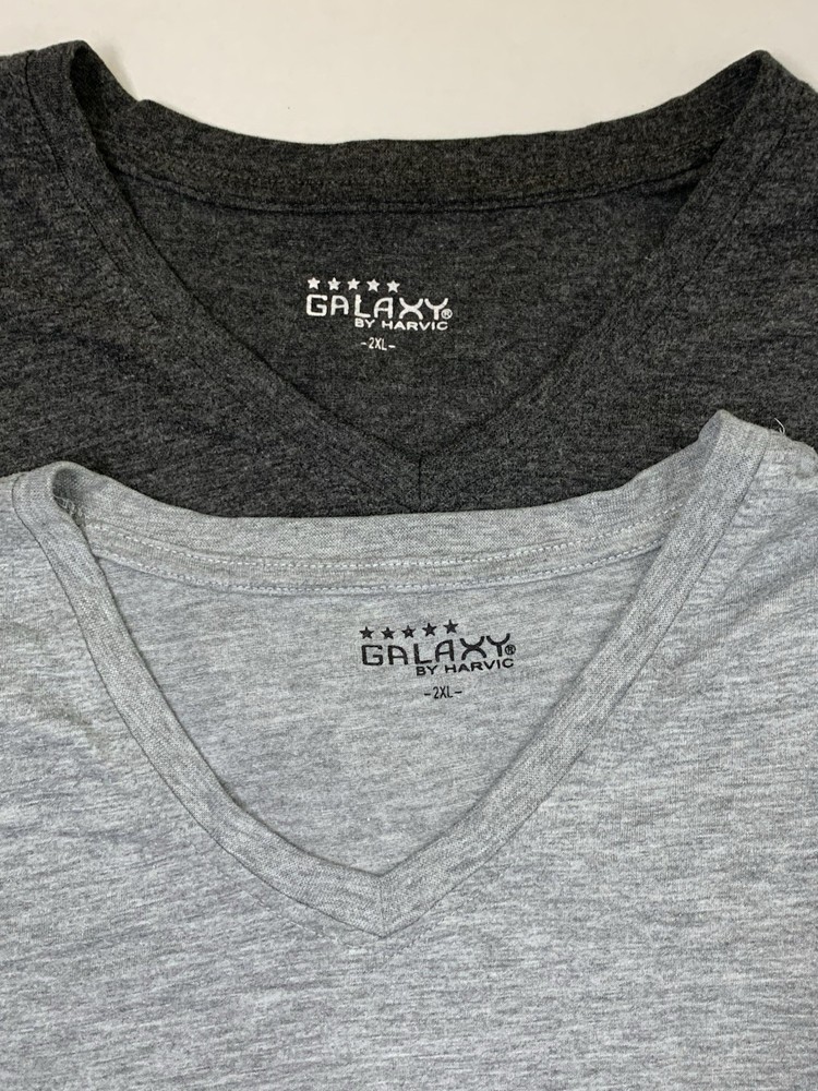 Galaxy By Harvic Grey V-neck Jersey Basic Short Sleeve T-Shirt Lot Of 2 Size 2XL