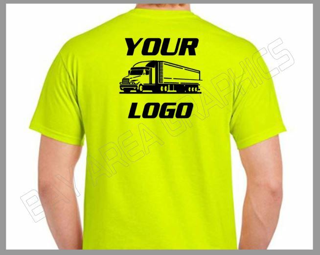HI-VISIBILITY T-SHIRT SAFETY YELLOW CUSTOM DESIGN/TEXT FRONT&BACK BLACK DESIGN gallery