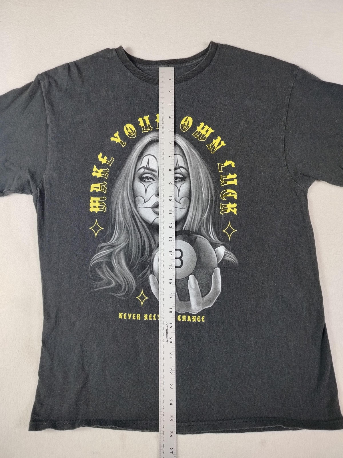 ODM Make Your Own Luck Shirt Mens Large Black 8 Ball Clown Graphic Tattoo Tee gallery
