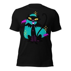 Vampire Black Cat w/ Bat Wings Unisex T-Shirt Retro Atomic Age Mid Century Cool