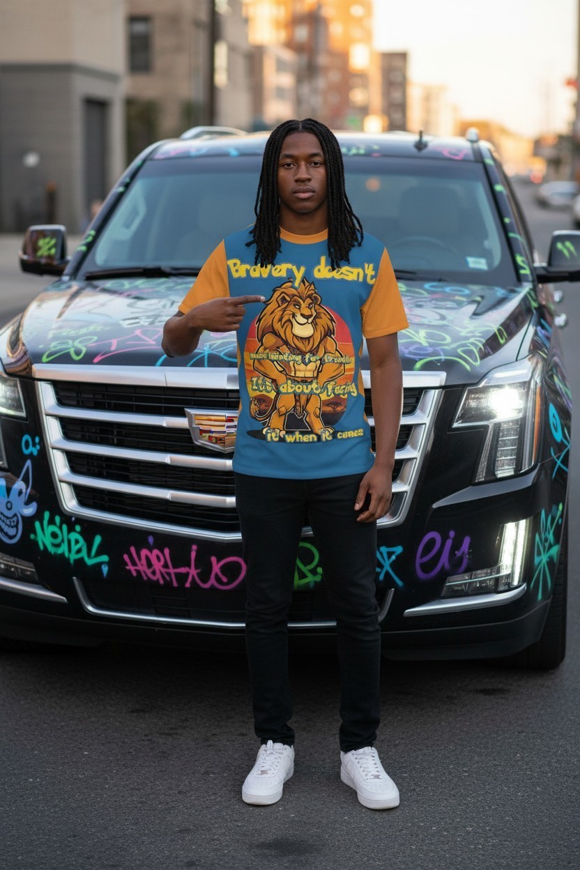 Lion Gamer Shirt | Bravery Quote Tee | Cartoon Graphic T-Shirt | Animal clothing gallery