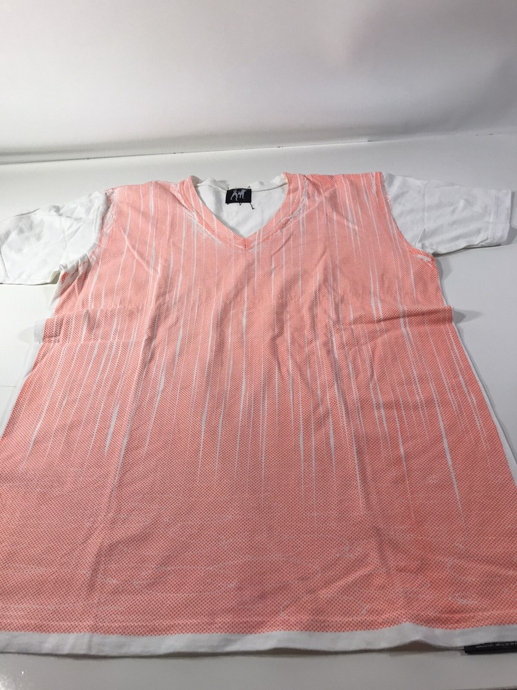 VINTAGE DESIGNER La Perro Textured Neon Orange White T SHIRT S/S Mens Sz M Tee
