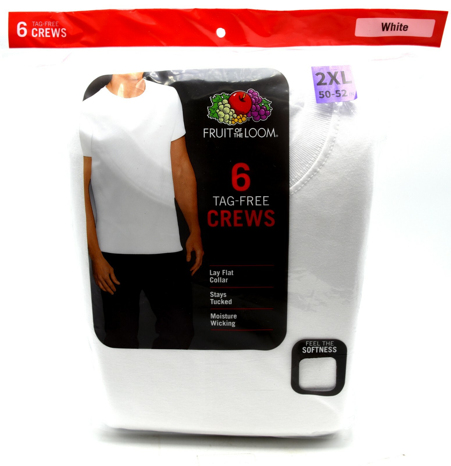 6 White 2XL 50-52 Inch Crew Neck T-Shirts Fruit Of The Loom 2EG 127-132 CM