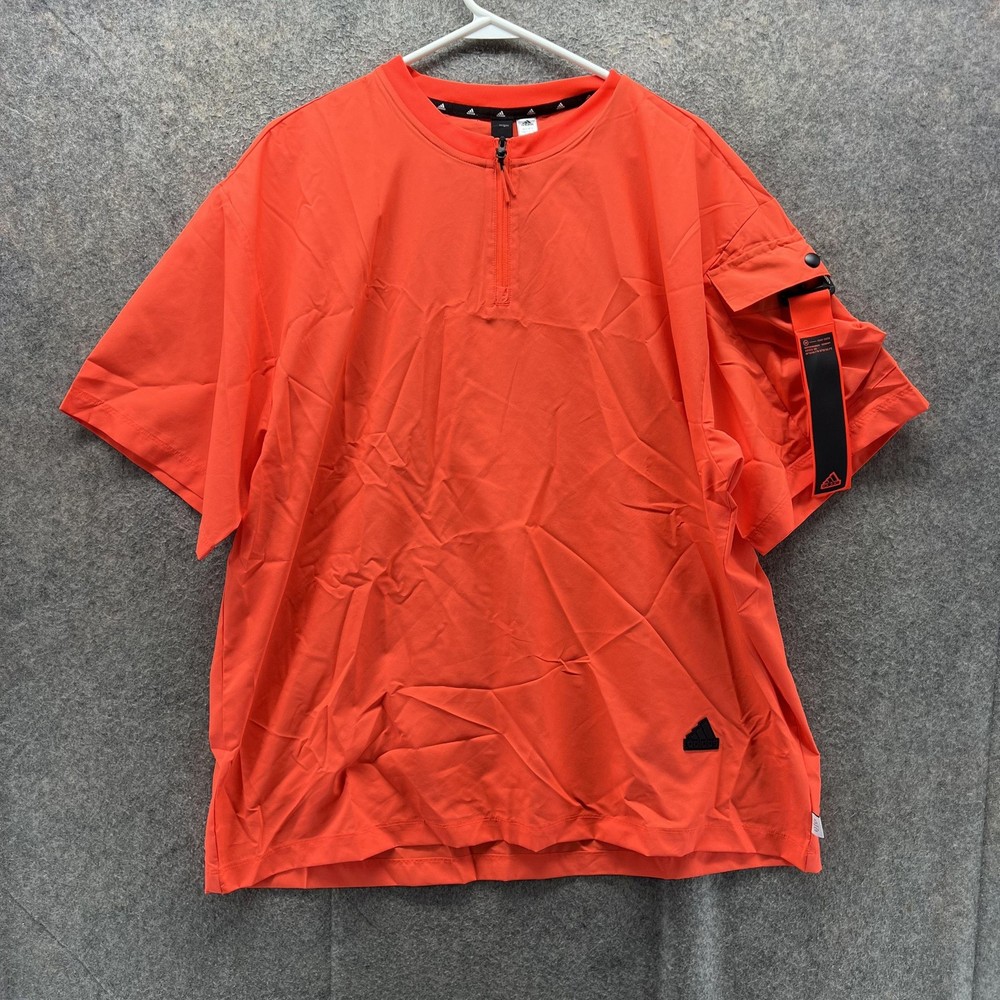 Adidas Shirt Mens Medium Solar Red 1/4 Zip Windbreaker Parley IC3732 Jersey Neon