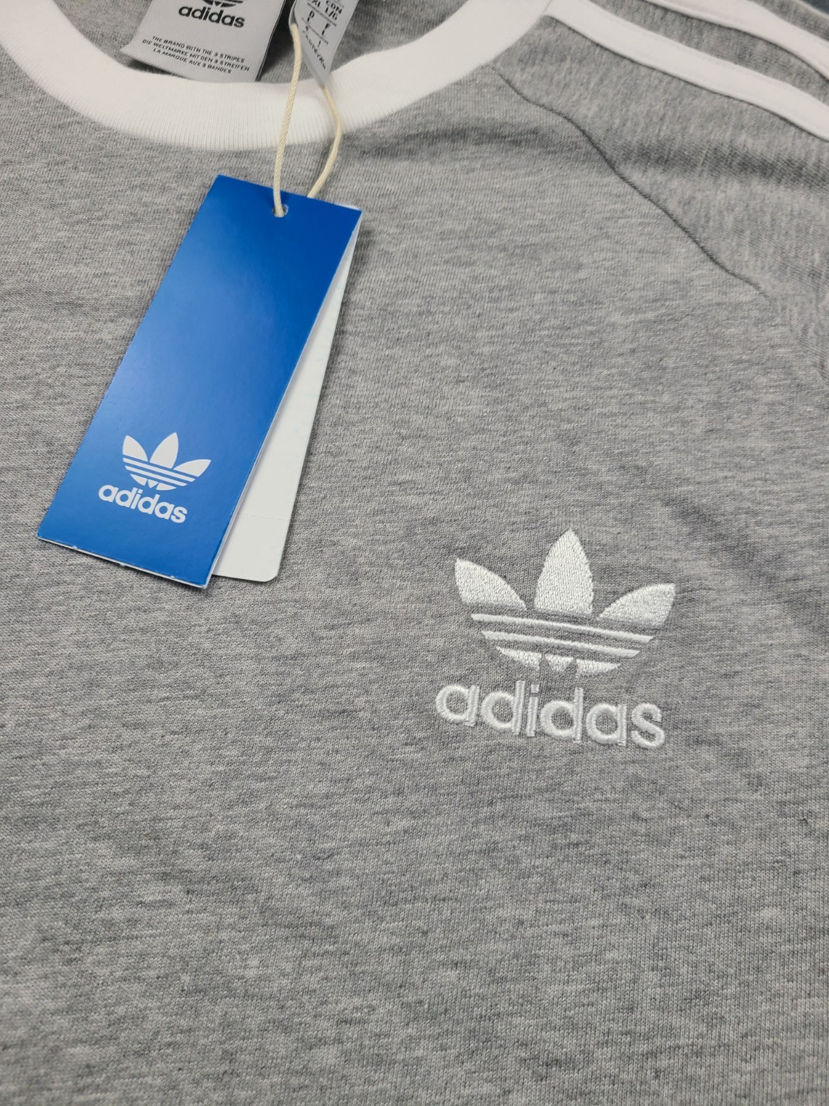 adidas ORIGINALS CALIFORNIA 3 STRIPES TREFOIL HEATHER GREY Tee Men's Large NWT gallery