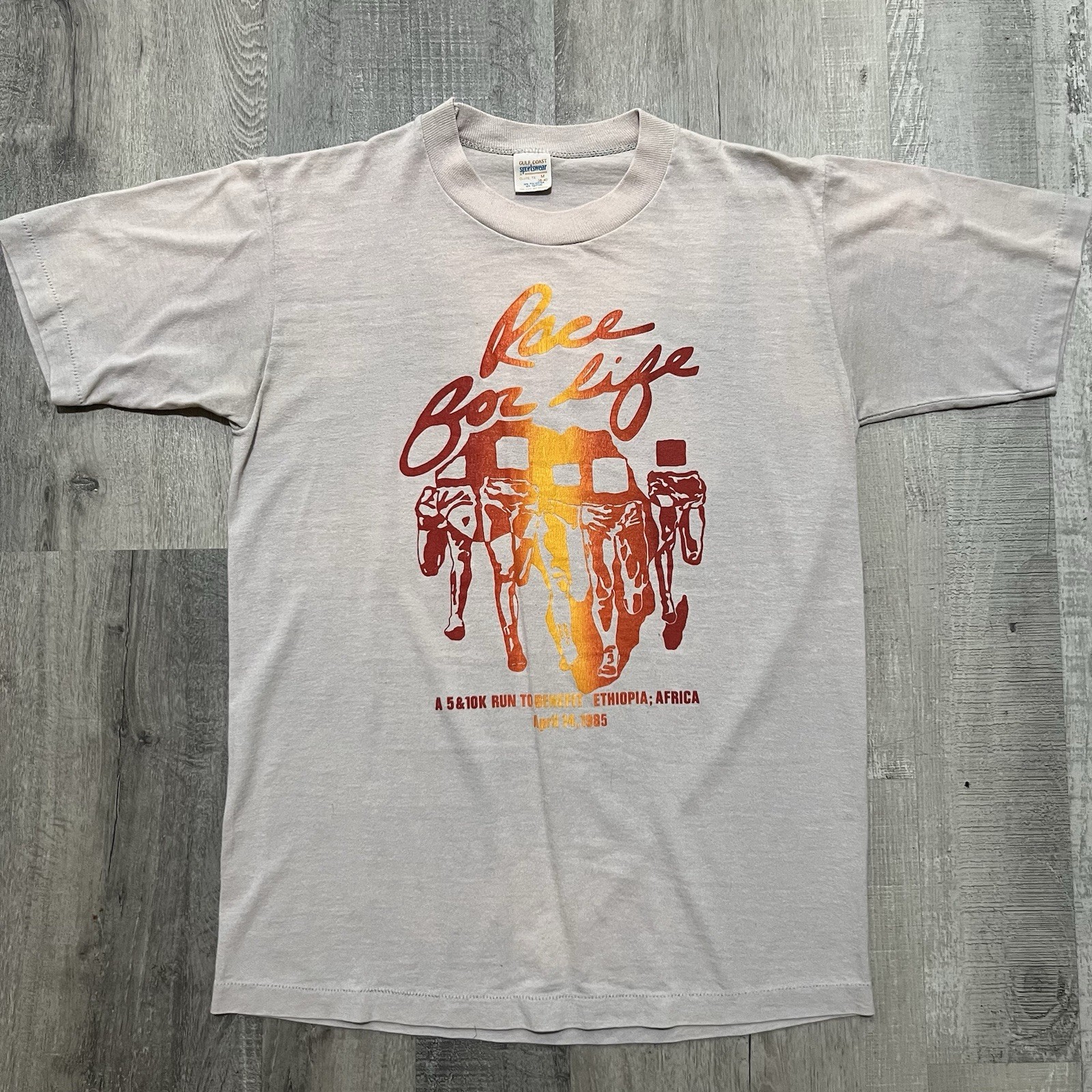 VTG Race For Life Ethiopia Africa 80s Sun Faded 5/10k 1985 Running T Shirt M gallery