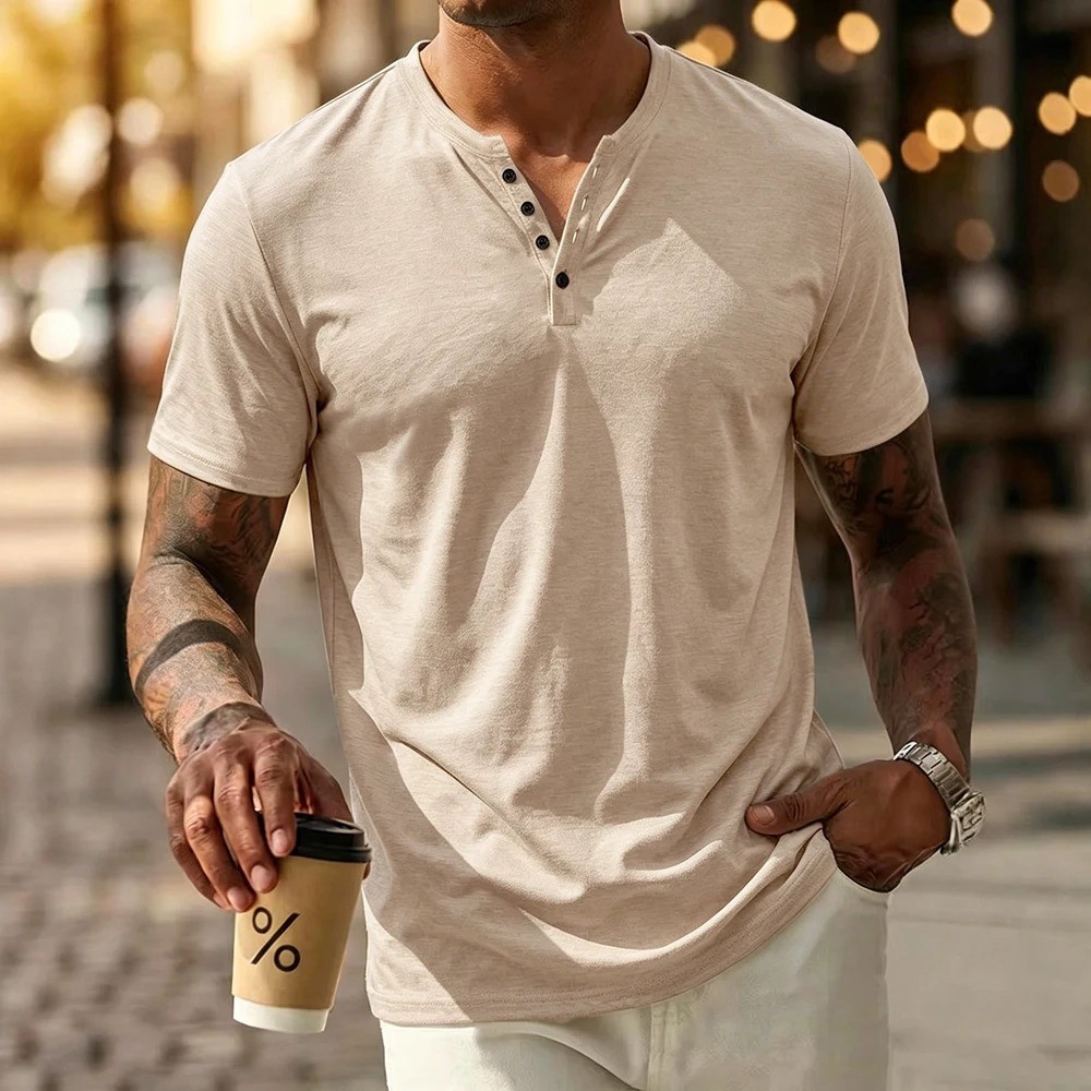 Men's Summer Solid Color Slim Fit Cotton T-shirt Short Sleeve Casual Streetwear gallery
