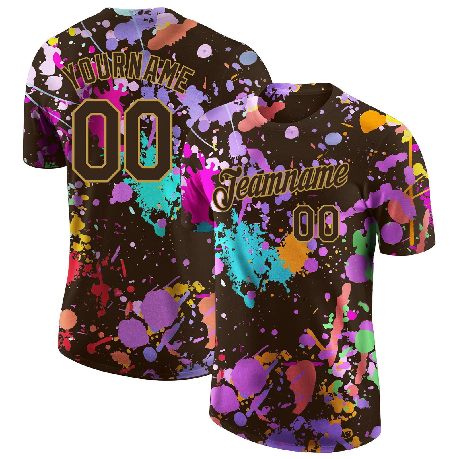 Custom Graffiti Paint Splatter Brown Gold Shirt Streetwear Art Gift For Him