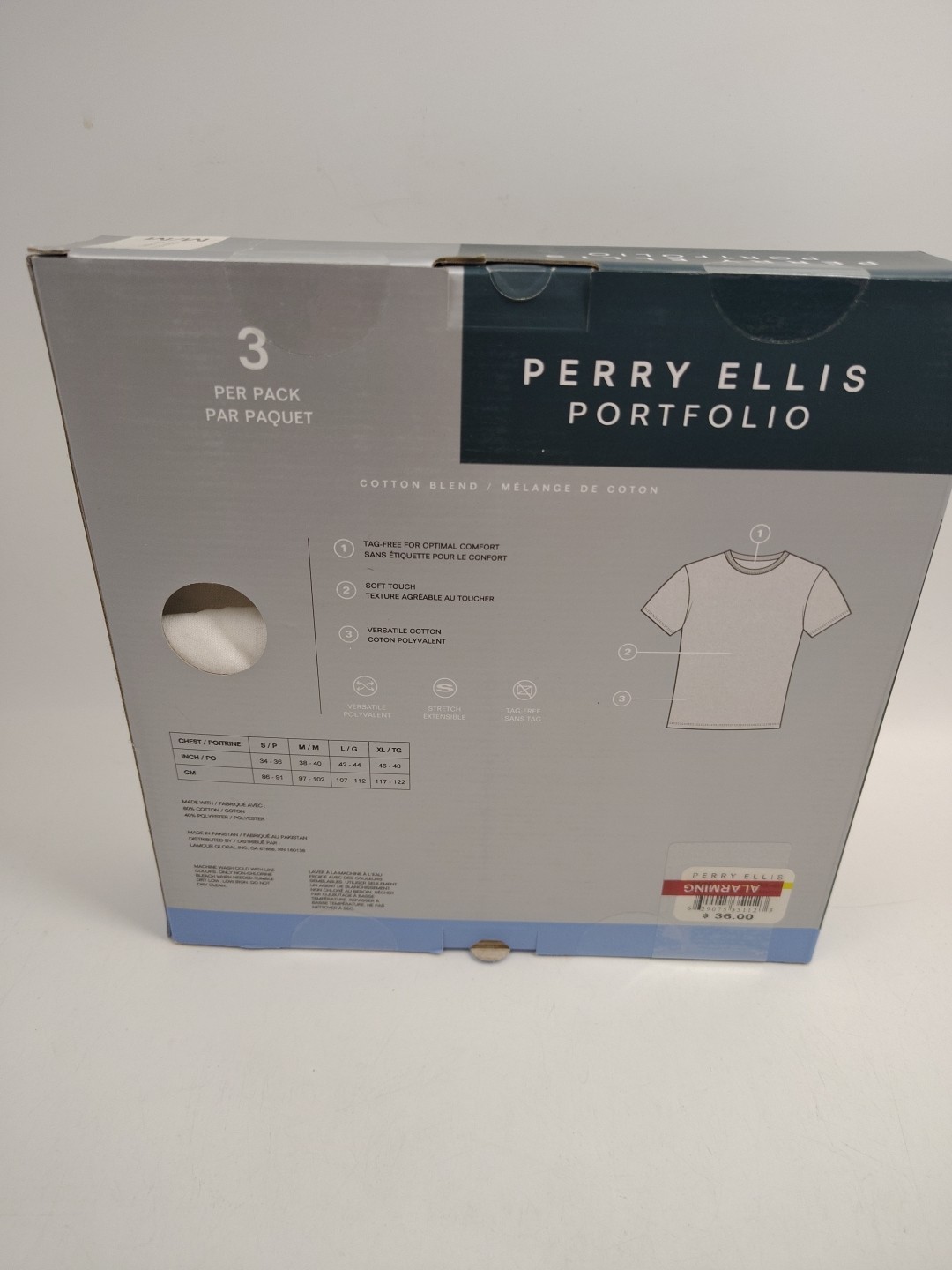 Perry Ellis Mens White Crew Neck T-Shirts 3 Pack Medium Cotton Blend New Sealed gallery