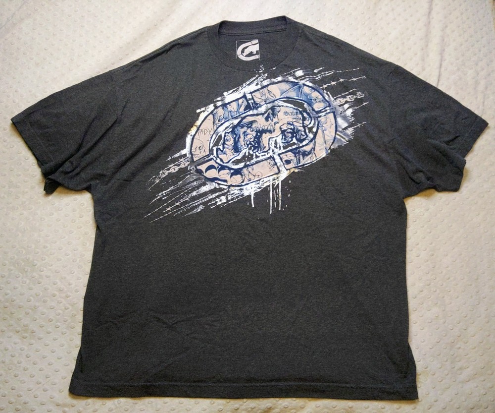 Vtg 90s Y2K Ecko Unltd Skull Graphic Print Hip Hop Skater Dark Gray T-Shirt 3XL