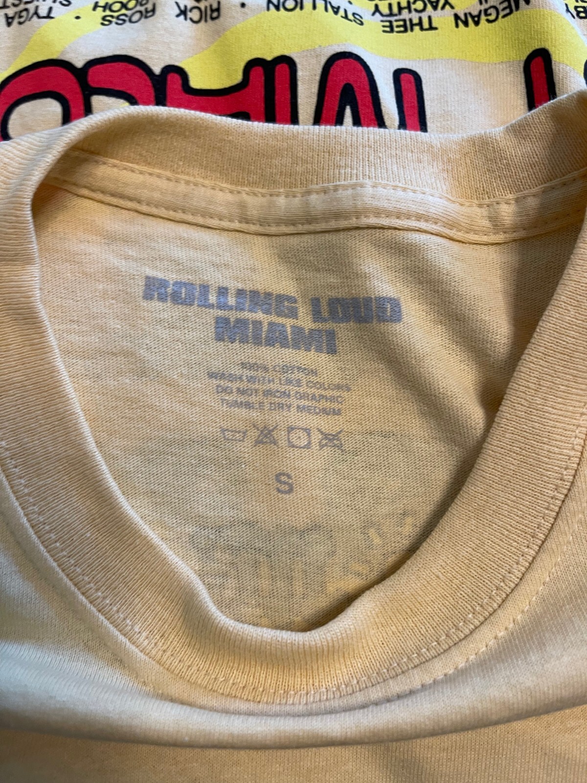 ROLLING LOUD MIAMI 2021 HIP HOP FESTIVAL PALE YELLOW TEE SHIRT, MEN'S S, NWOT gallery