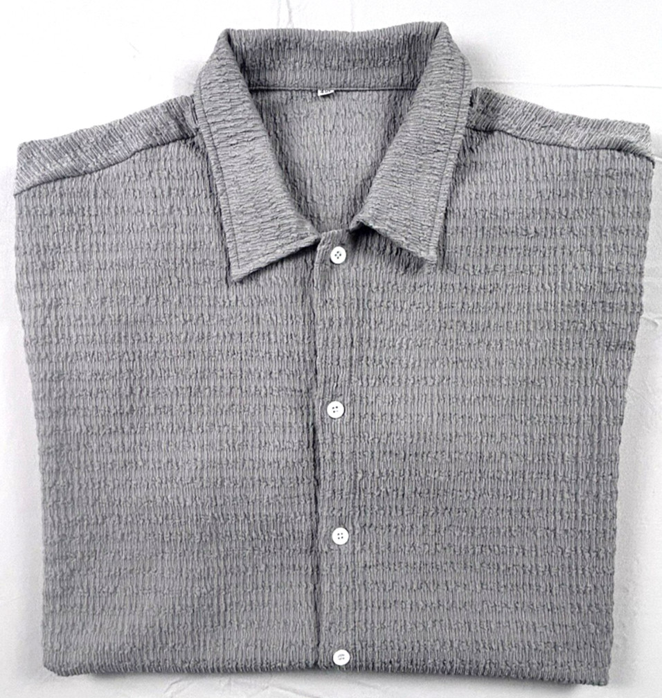 Men’s 4XL Gray Textured Fabric Shorts Sleeve T-shirt Soft Corrugated Stretch gallery