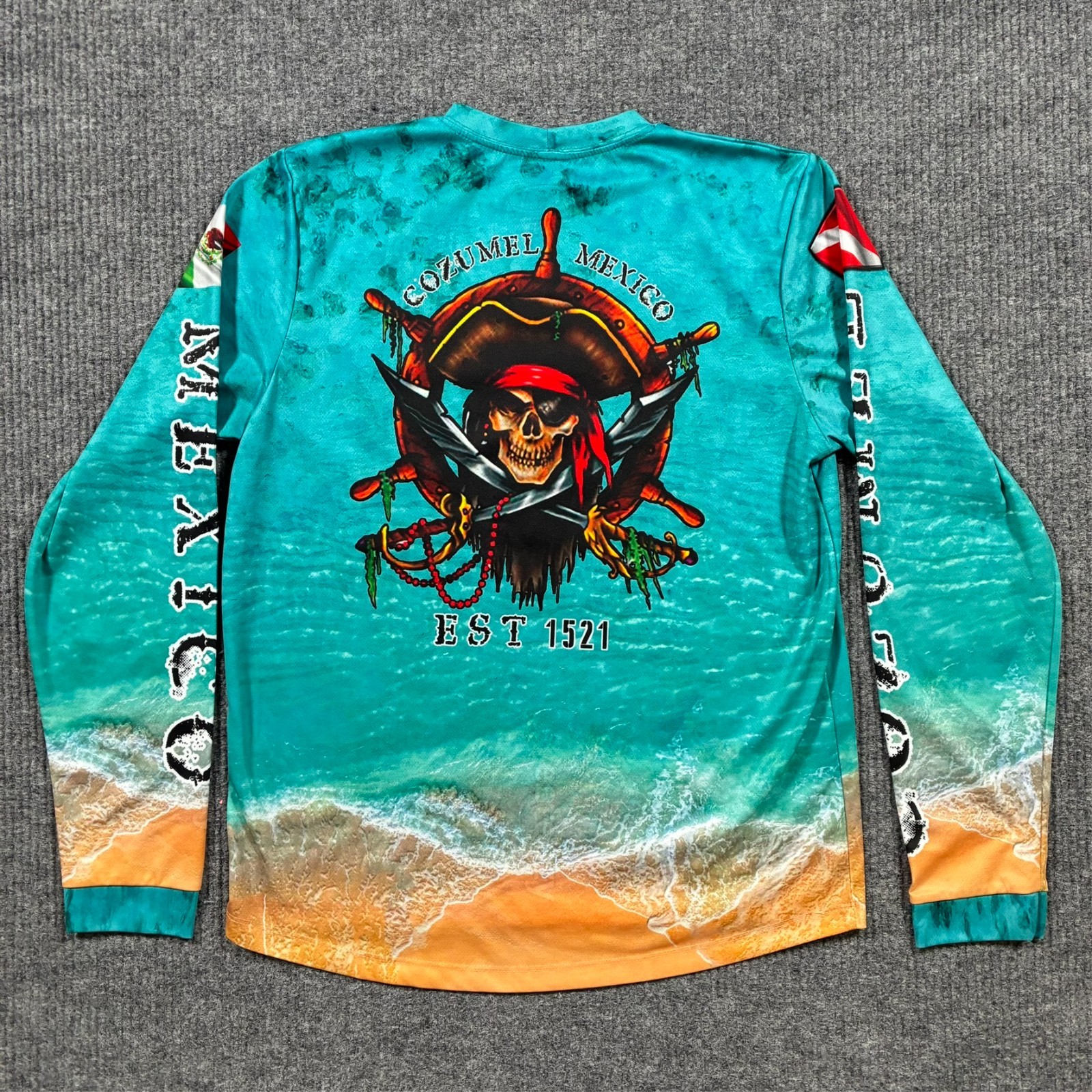 Cozumel Mexico Pirate Shirt Mens Large L Long Sleeve Beach Scene All Over Print gallery