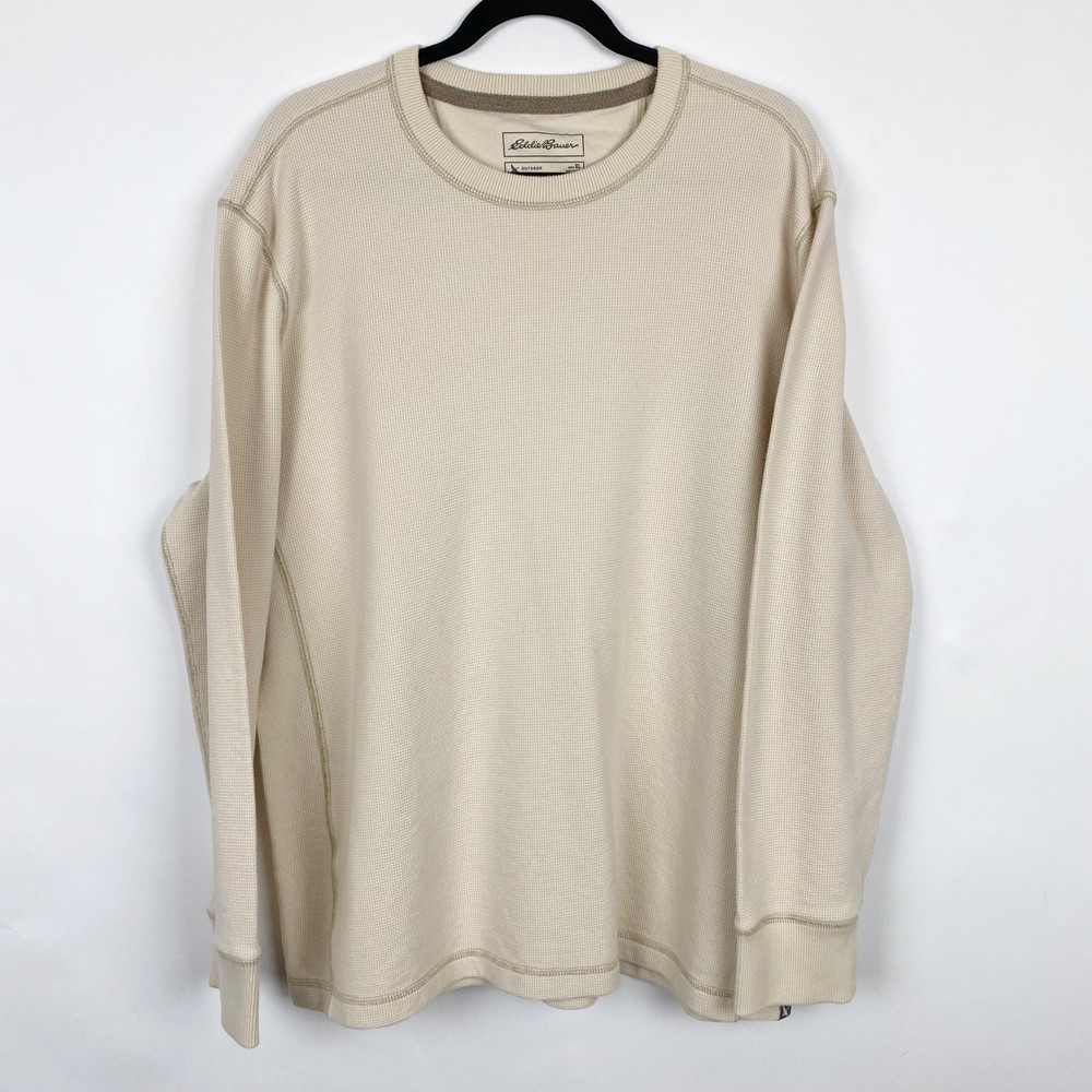 Eddie Bauer Outdoor Waffle Knit Thermal Crew Neck Shirt Mens XL Tan