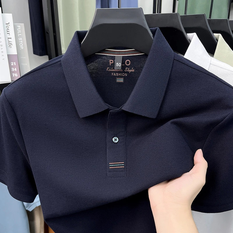 100% pure cotton short sleeve polo shirt high-quality brand solid color business gallery