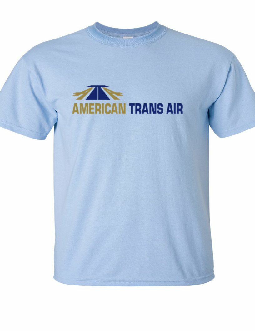 American Trans Air ATA Retro Logo Tee US Airline Travel Sky Blue Cotton T-Shirt gallery