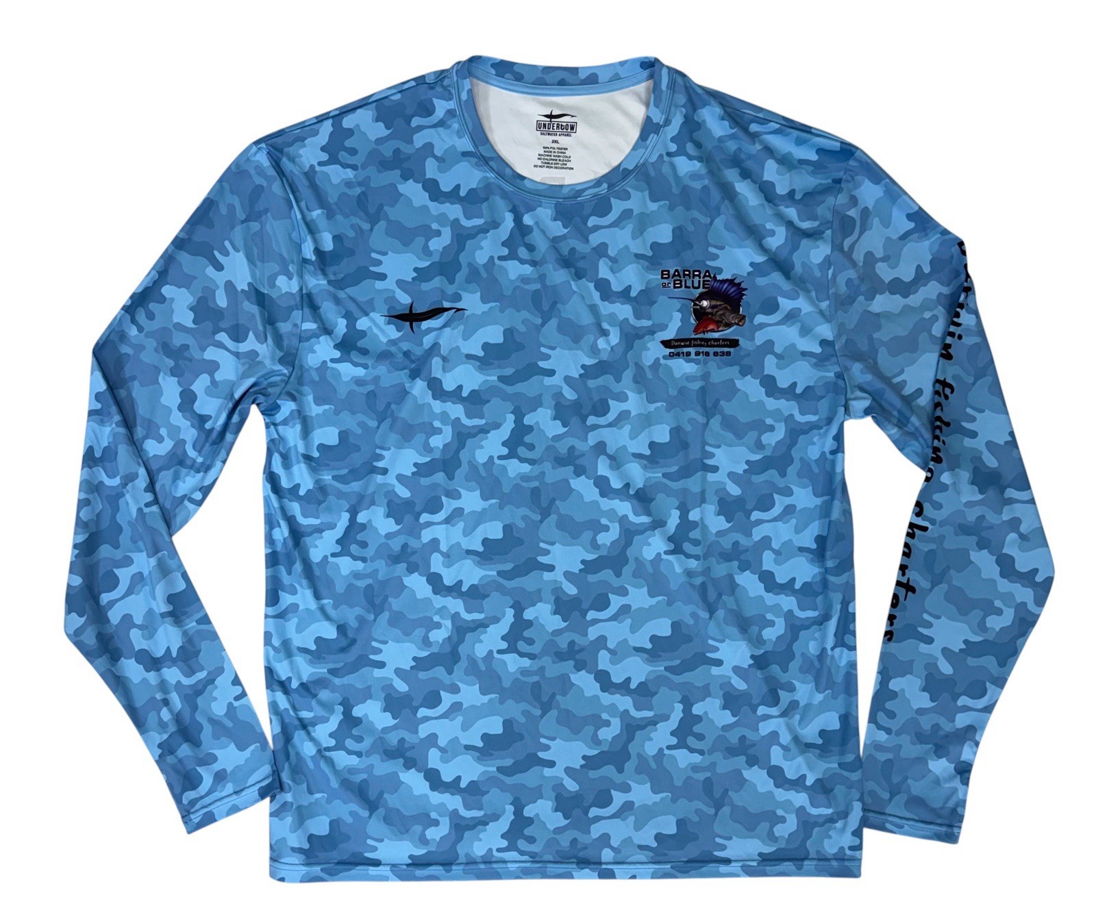 Undertow Saltwater Apparel Mens 2XL Blue Fishing Shirt Stretch UV Sun Shirt gallery