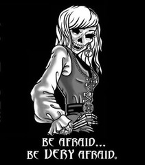BE AFRAID, VERY AFRAID VAMPIRE BLOOD GIRL SKULL T-SHIRT
