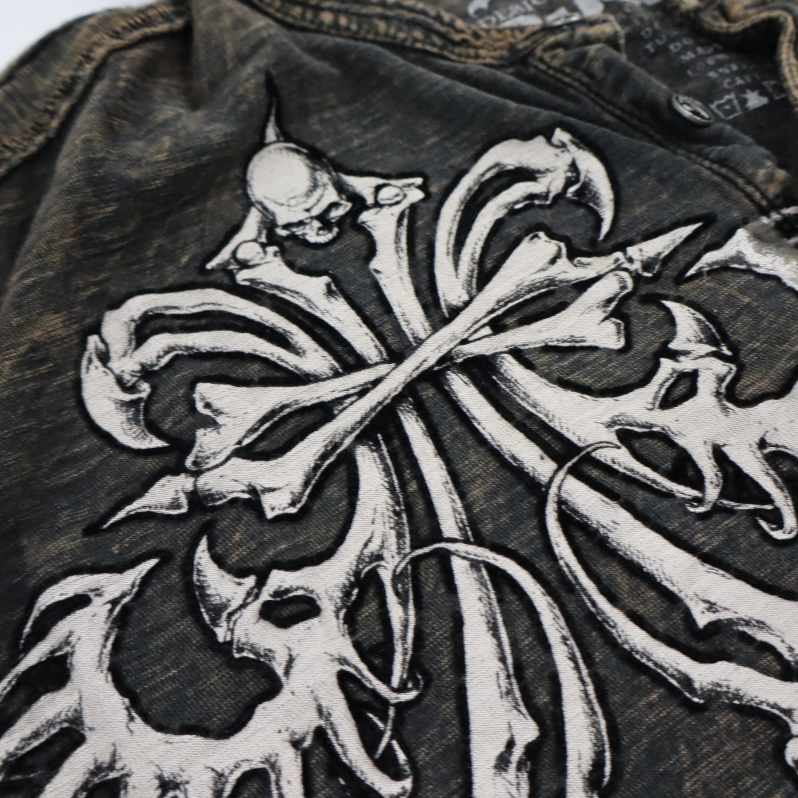 Vintage Affliction Mens Thermal Cross Skull Wing T Shirt Mens Large Long Sleeve gallery