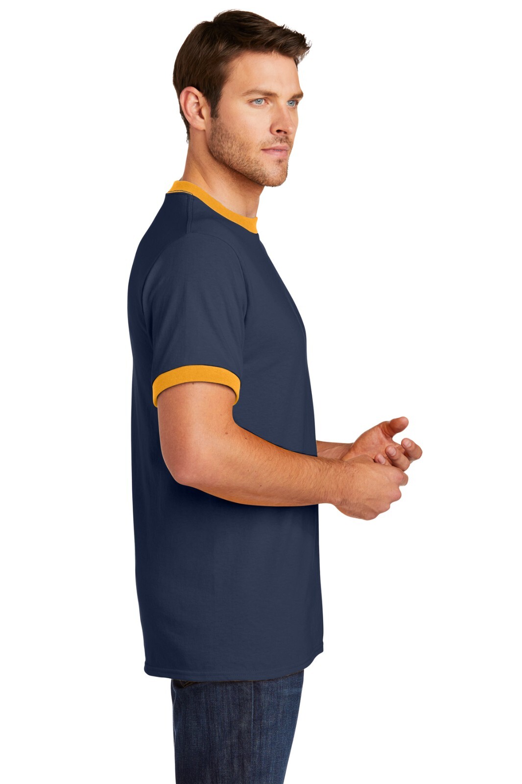 Port & Company PC54R Mens Short Sleeve Retro Ringer Crew Neck Cotton T-Shirt gallery