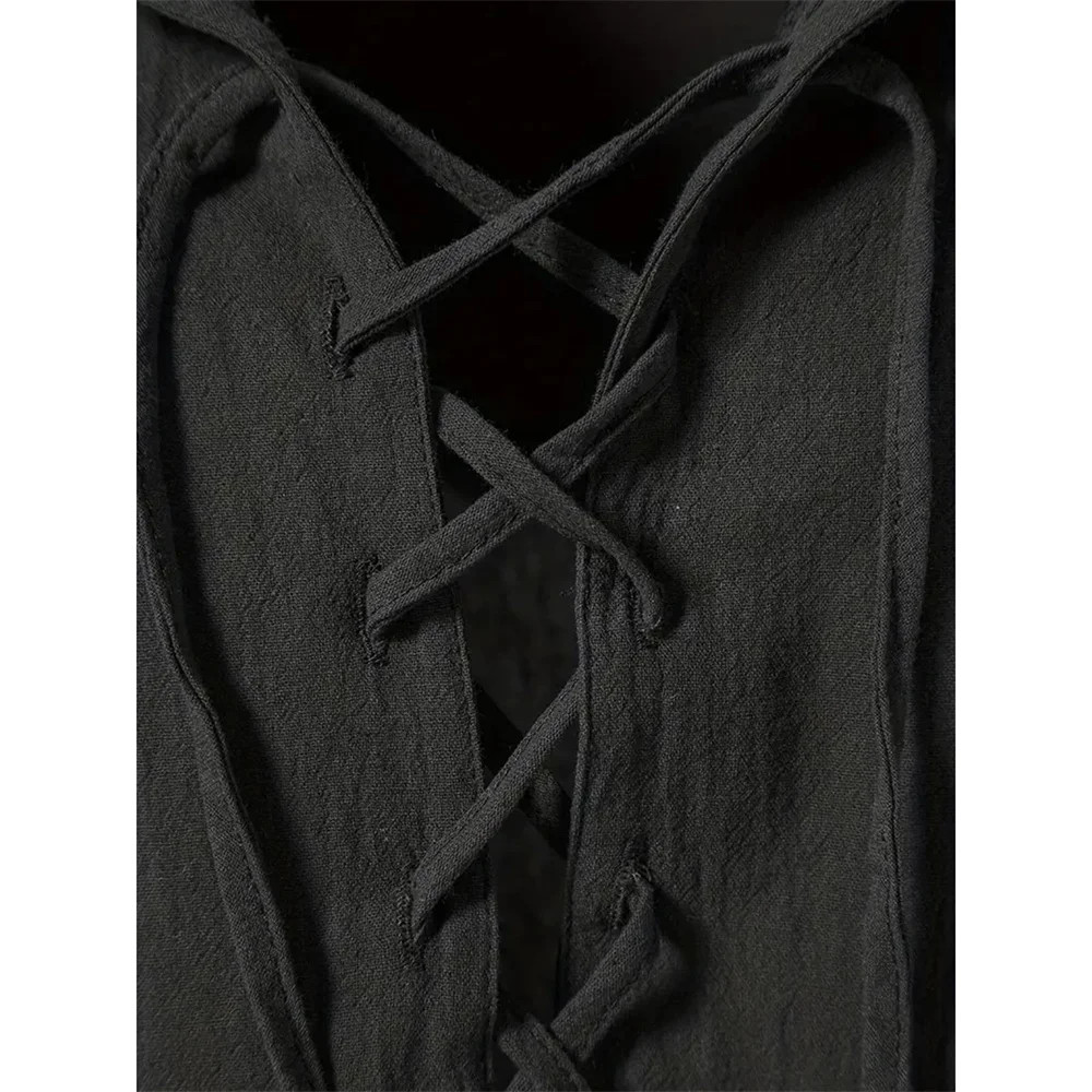 Men's Retro Cotton Linen Shirt Stylish Pirate V-neck S-XXL Trendy Comfy Gift Tee gallery