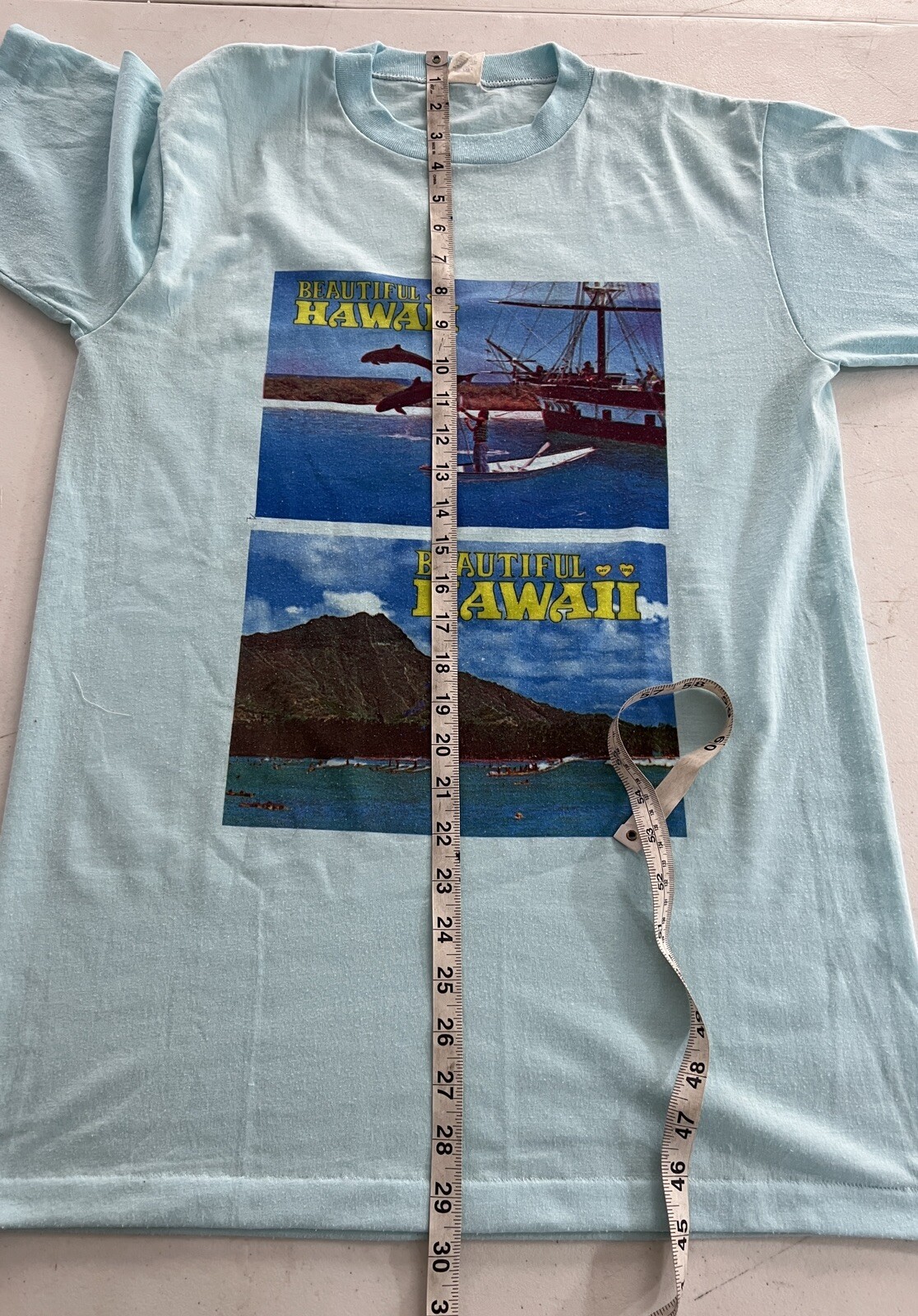 VTG beautiful Hawaii sportswear blue sz L single stitch t shirts made in USA gallery