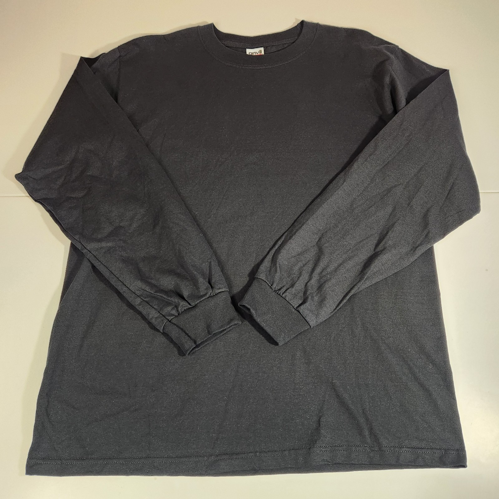 Anvil Men's Large Heavyweight Black Long Sleeve T-Shirt Ribbed Cuffs / Crew Neck gallery