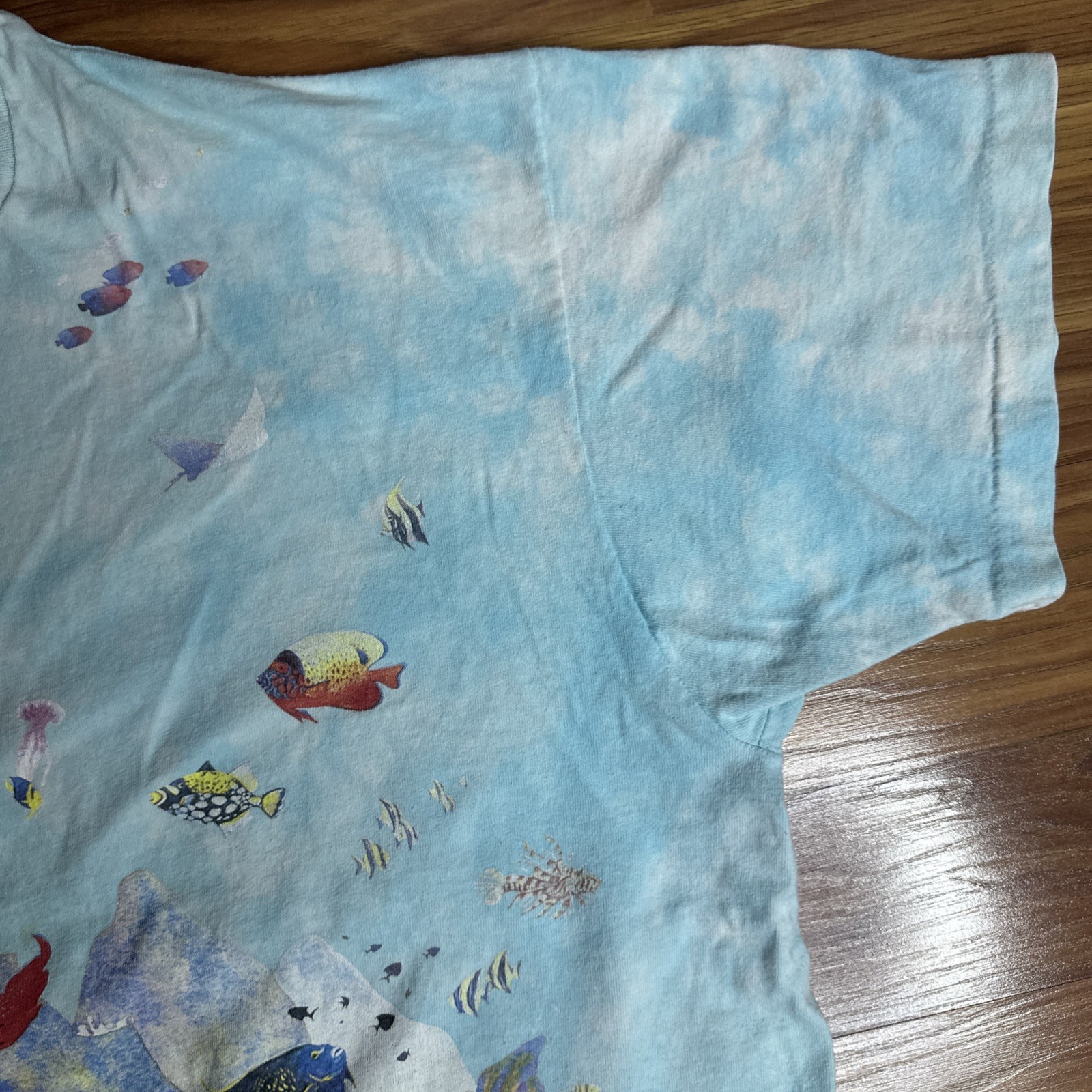 Vintage 1992 Liquid Blue Coral Reef Aquatic Sea Life Fish AOP Shirt XL Tie Dye gallery