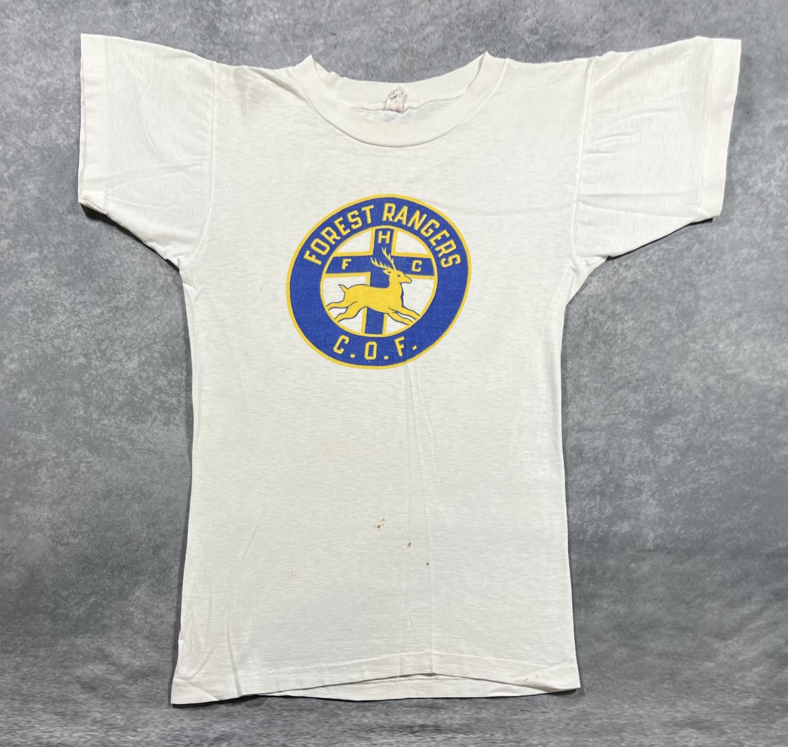 Vintage 50s Forest Rangers COF T-Shirt Size S Champion Running Man gallery