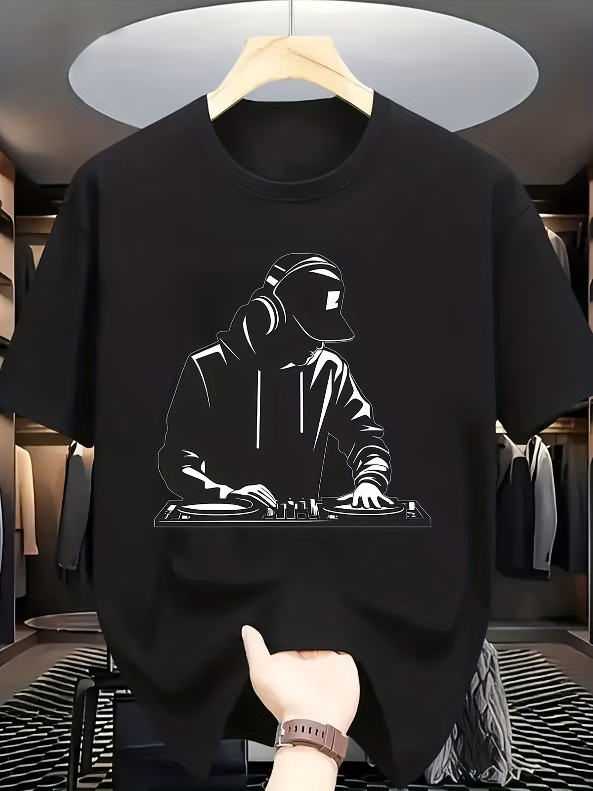 DJ Beatmix Print T-Shirt Casual Crew Neck, Slight Stretch Fabric, All-season, gallery