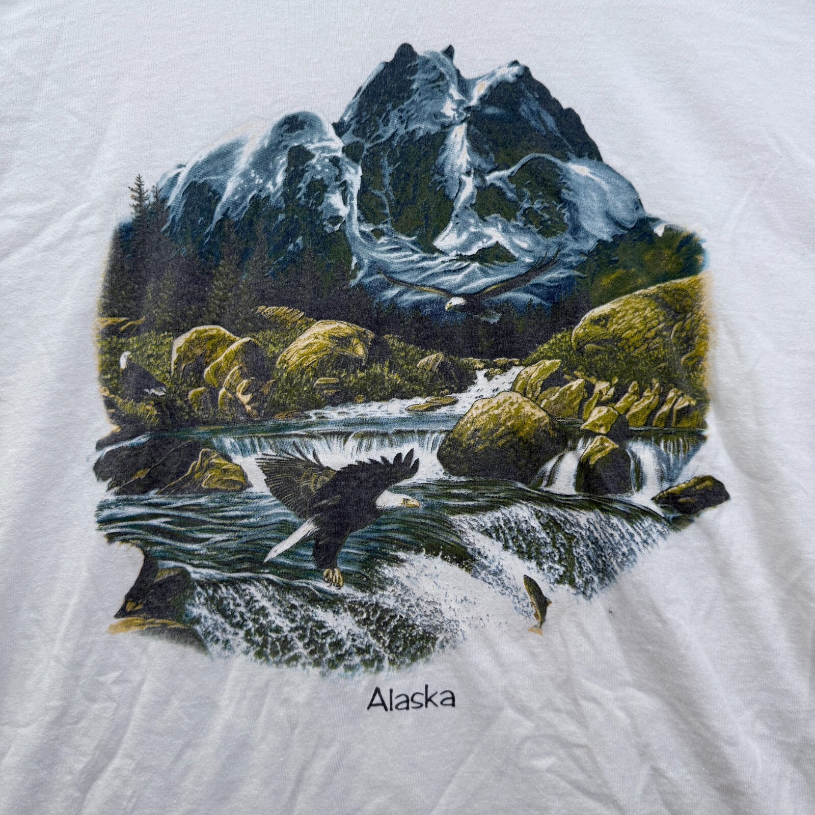 Vintage Alaska T Shirt Mens XL White Animals Wolf Bear Eagle Nature Y2K gallery