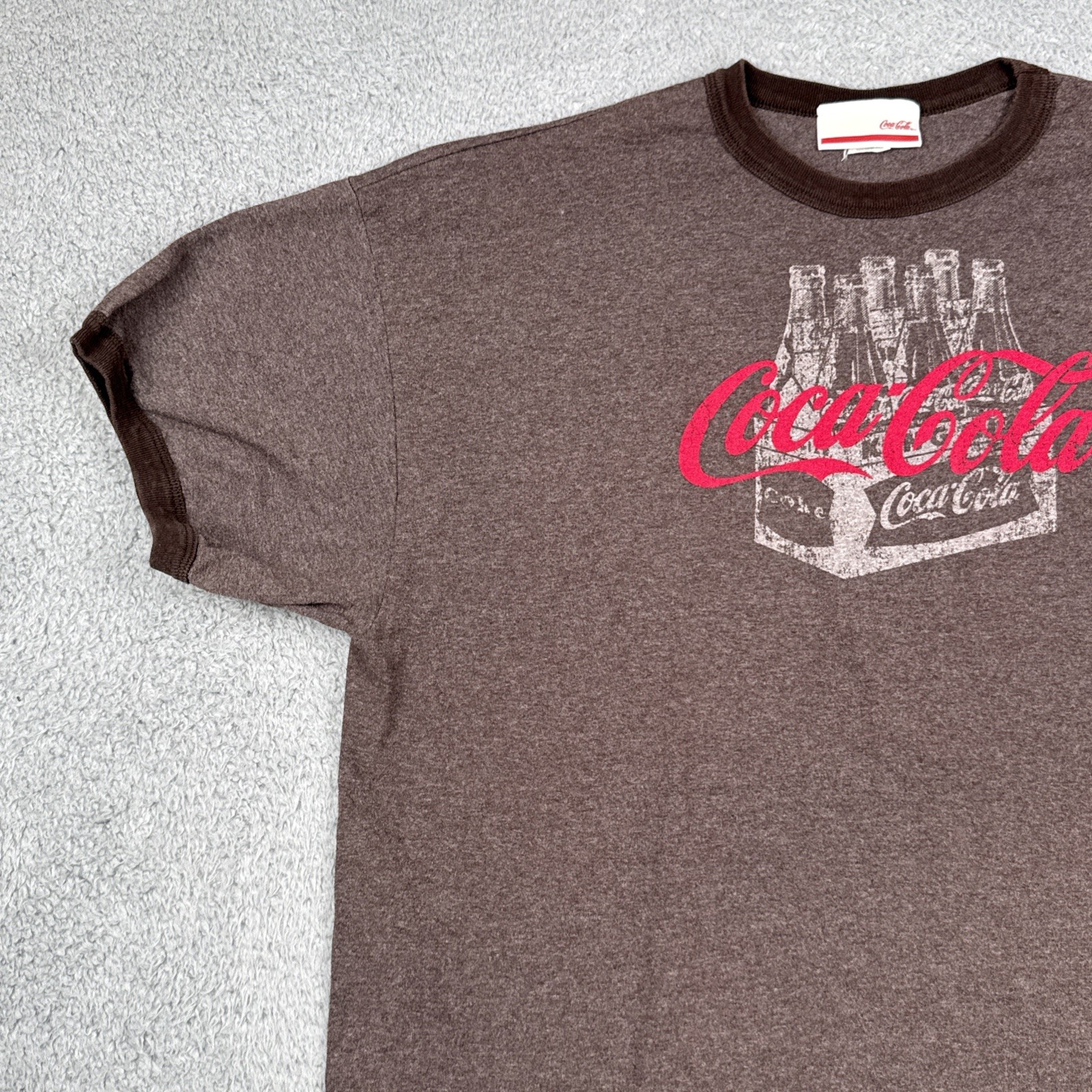 Coca Cola Ringer t-shirt BROWN Red Logo Men's SZ XXL 2X Bottles Retro COKE SODA gallery