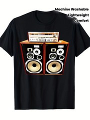 Vintage Stereo Receiver & Speakers Graphic T-Shirt – 100% Cotton, Hi-Fi 220gsm