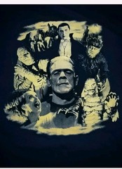 Rock Rebel Universal Monsters Tee — Black with White Print Mens L