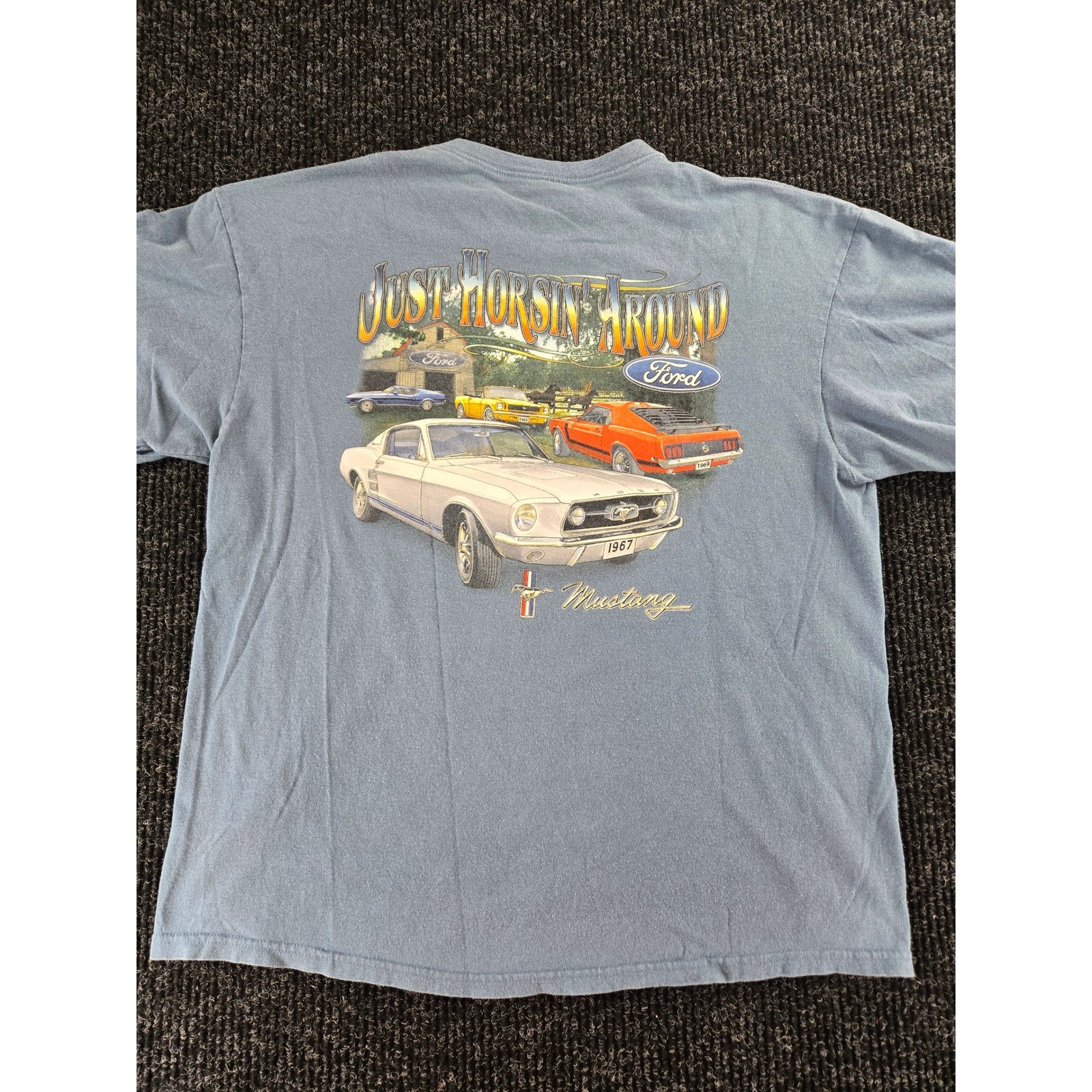 Ford Mustang Just Horsin Around Graphic T-Shirt Mens XL Blue Delta Pro Weight gallery