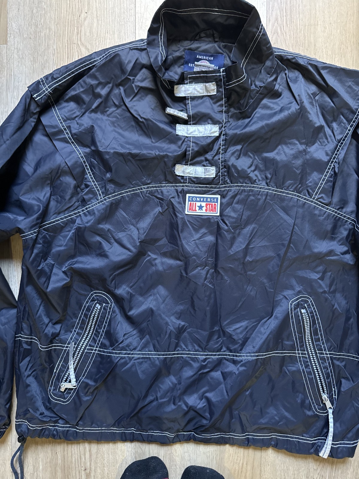 Converse Navy Stitch Logo Patch Old Skool Half-Zip Pullover Anorak XL gallery