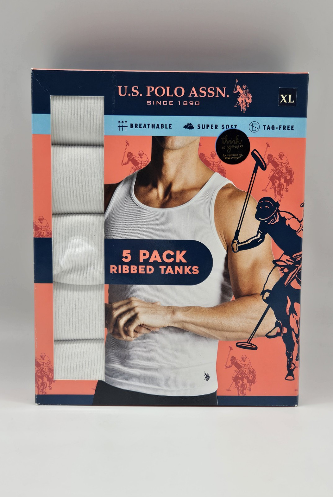 US POLO ASSN 5 Pack Logo Ribbed White Tanks A Shirt Set Men’s Sizes M L XL