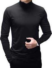 Men Long Sleeve Pullover Sweater Undershirt Mock Turtleneck T-Shirt Slimming Top