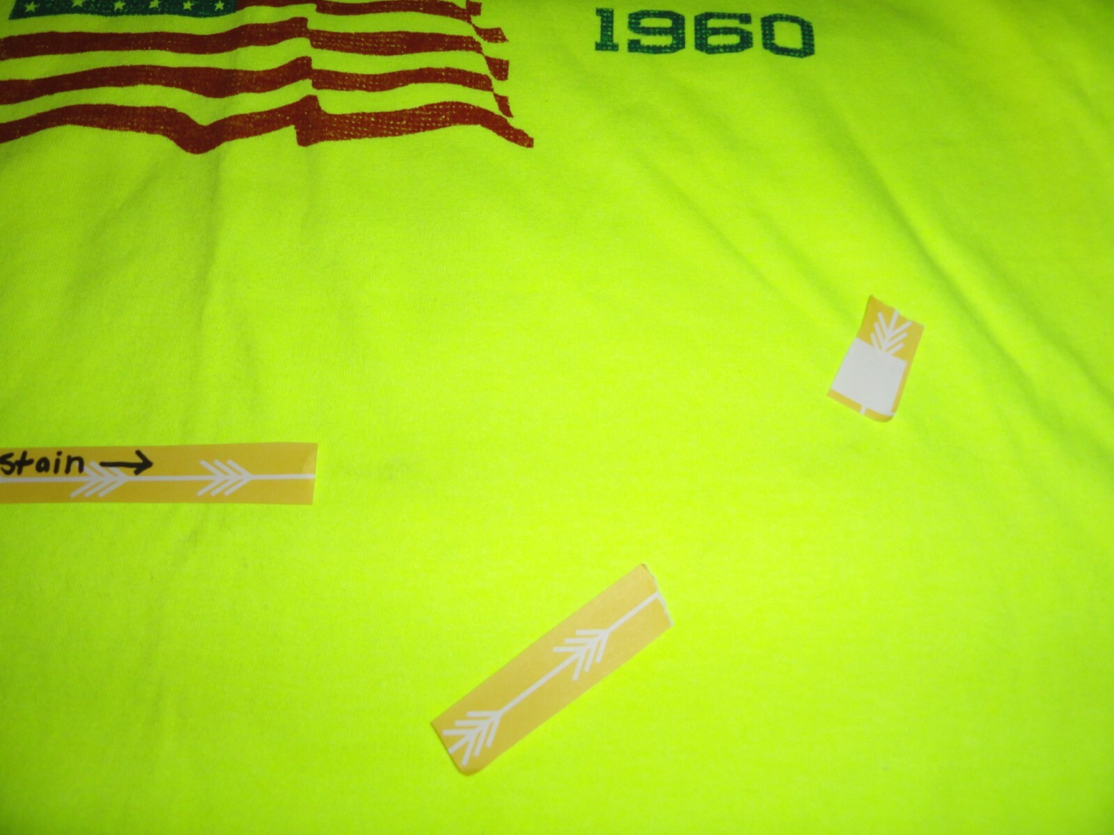 (LOT OF 3) 2XL/2 XLARGE HI-VIS SAFETY NEON YELLOW Menards USA FLAG Work T-Shirt gallery