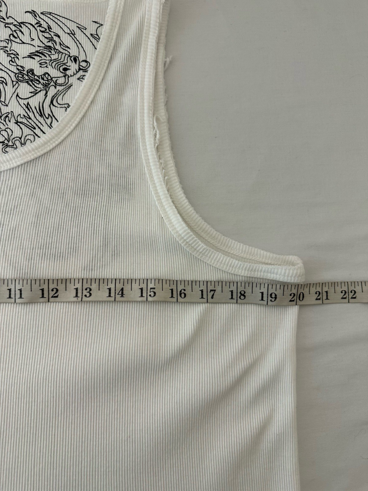 Y2K Marithe Francois Girbaud 38 Distressed Ribbed White Tank Top Dragon Graphic gallery